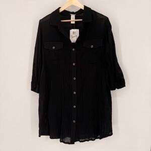 NWT DOTTI Black 100% Cotton Swim Cover-up Shirt Size 1X